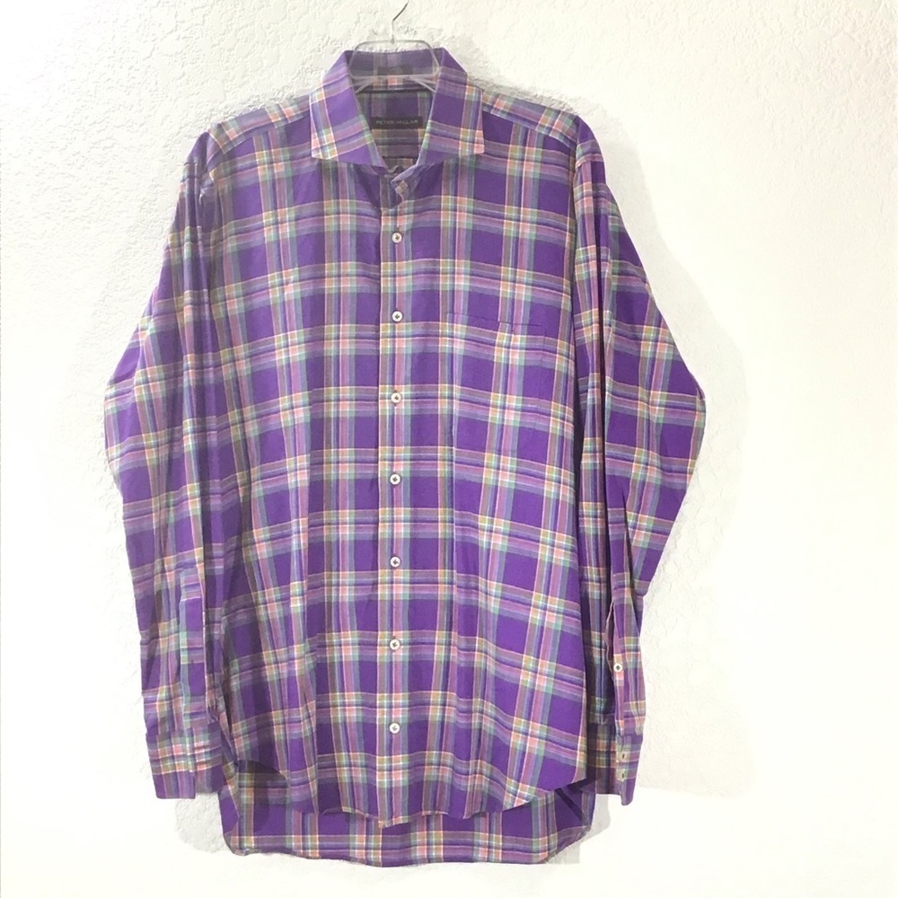 Peter Millar Purple Plaid Casual Button-Down Shirt